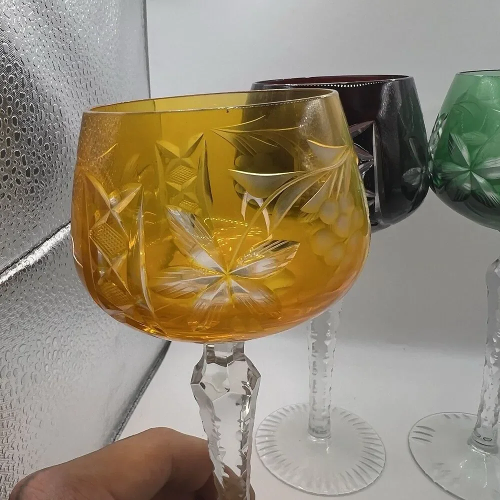 Set of 4 Vintage Hungarian Cut to Clear Crystal Hock Wine Glasses